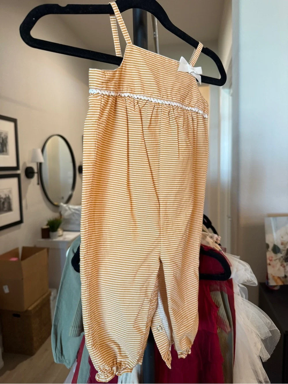 Striped Yellow Kids One-Piece Romper with Bow